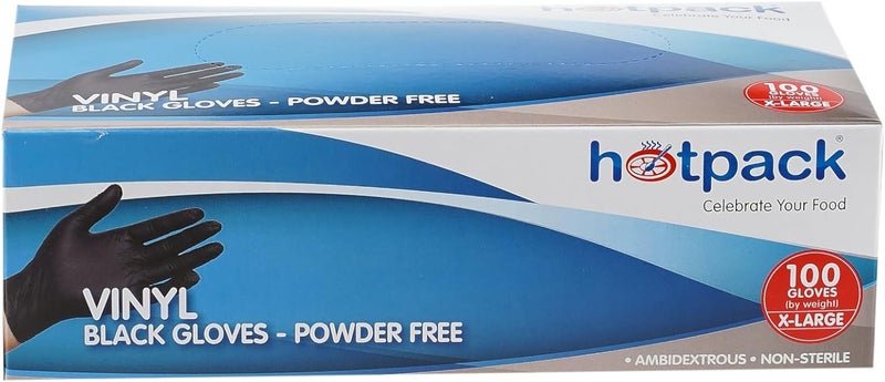 Hotpack Disposable Vinyl Gloves - Black, Powder Free, Non Sterile, Food Safe, 100 Pieces, Extra Large - Image 3